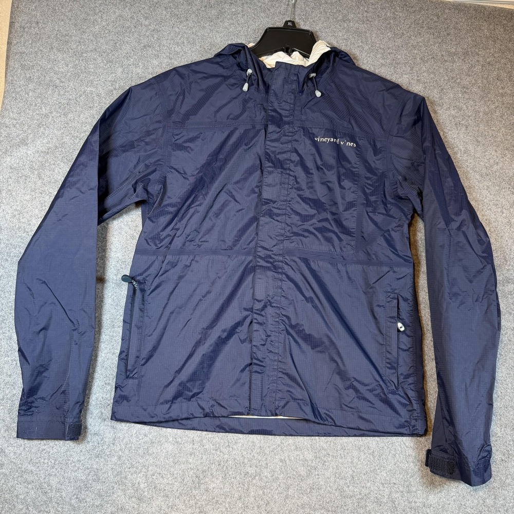 Vineyard Vines Jacket Mens XS Blue Hooded Lightweight Nylon Windbreaker Full Zip